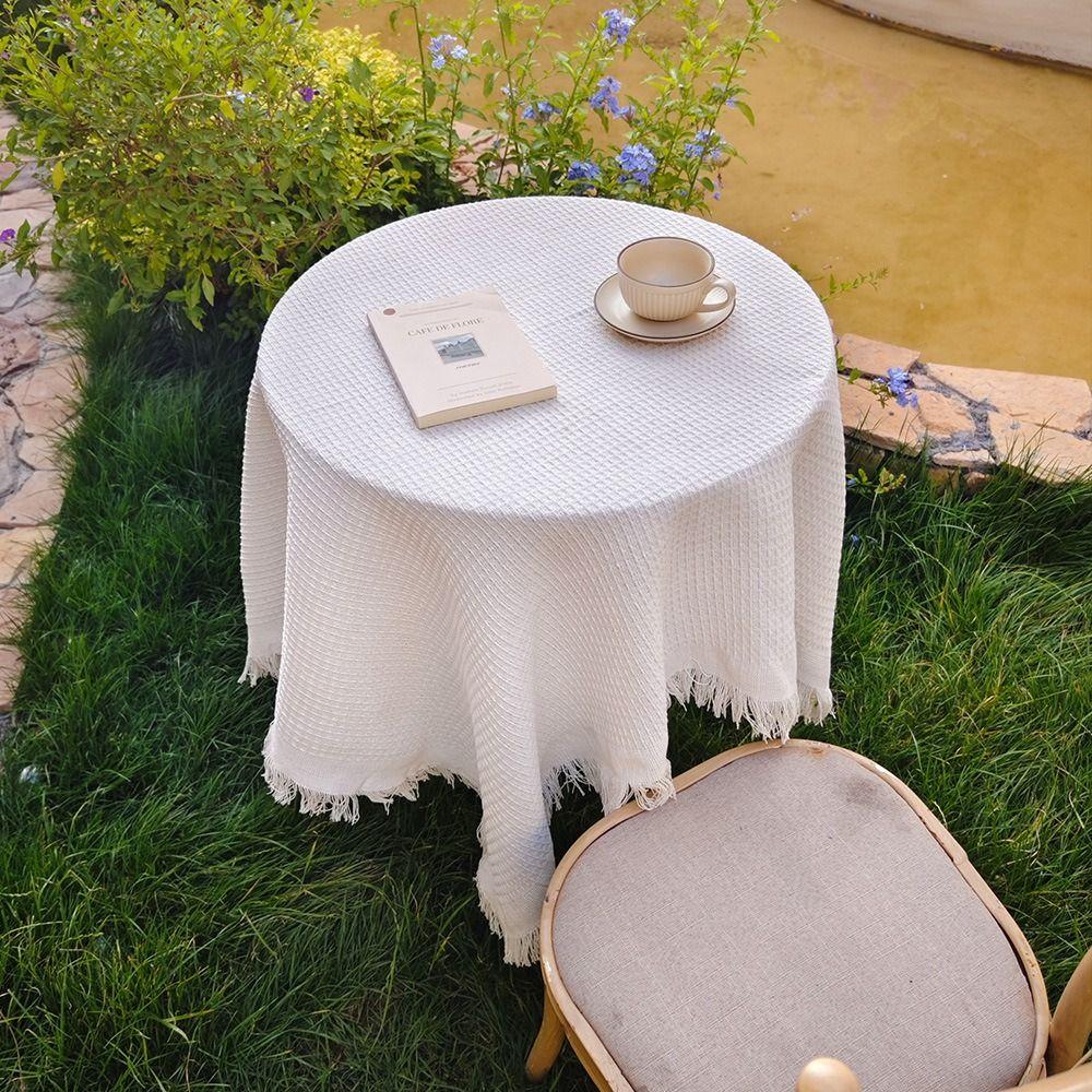 Waffle Texture Garden Table Cloth White Dinner Tea Table Covers Round Table Tablecloth  Dessert