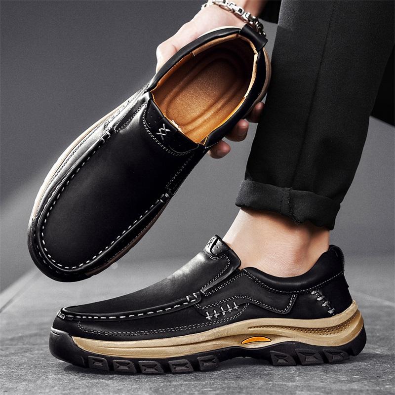 High Quality Men Casual Leather Office Loafers Outdoor Non Slip Walking Flats Business Shoe Classic Work Office Driving Sneakers