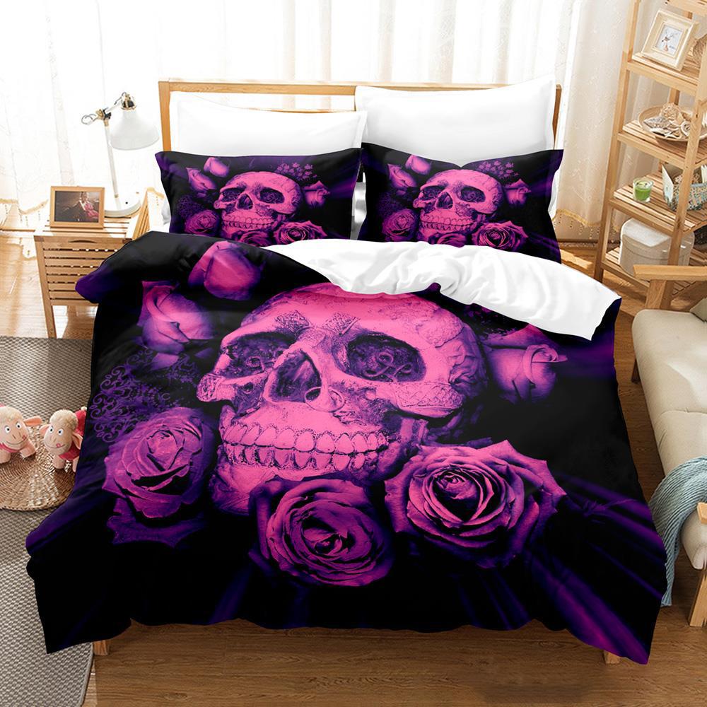 Roses and Skulls All Season Twin Bedding Set Single Twin Full Queen King Size Bed Set Aldult Kid Bedroom Duvetcover Sets Anime