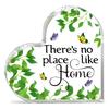Heart-Shaped Acrylic Plaque - "There'S No Place Like Home" Inspirational Home Decor, Contemporary Design with Green Leaves & Butterflies, Home Tablet