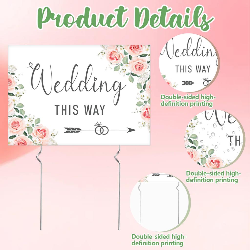 6 Pcs Wedding This Way Directional Road Sign Wedding Parking Directions Sign With 12 Pcs Stakes Welcome To Our Wedding Sign Doub