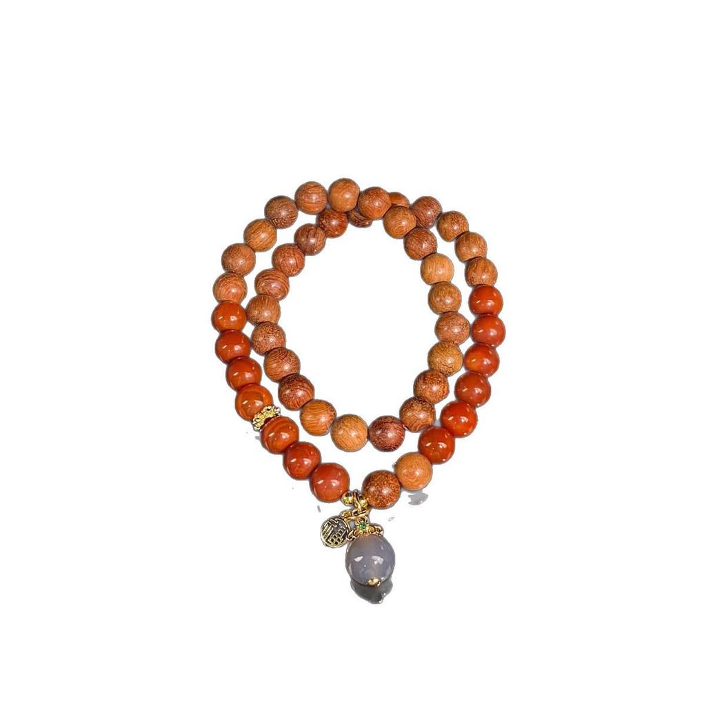 Jingxi Crystal Red Agate & Pear Wood Double Loop Bracelet - DIY Creative Mix & Match in New Chinese Style
