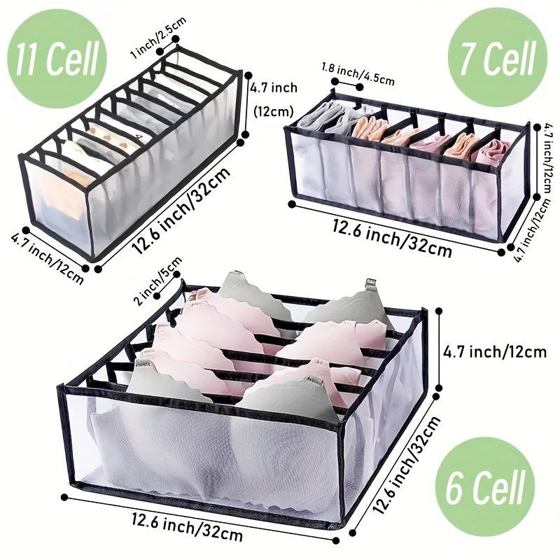 3pcs Foldable Closet Organizer Set Multi-Sized Nylon Drawer Dividers for Lingerie, Socks & Ties, Durable Storage Solution, Clothes Organizer