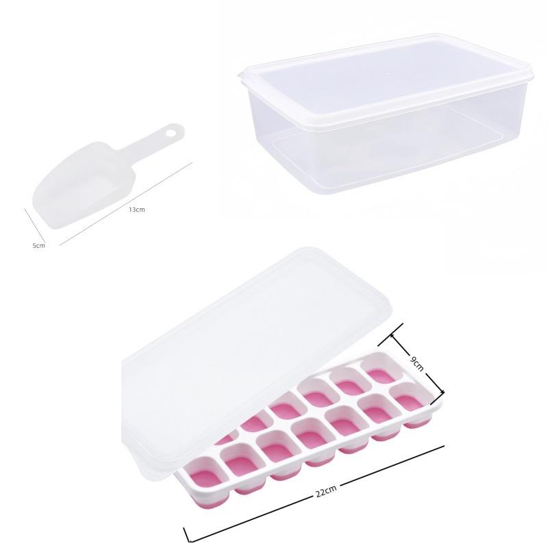 14-Cell Ice Tray With Ice Scoop Set Silicone Ice Cube Tray With Lid And Bin