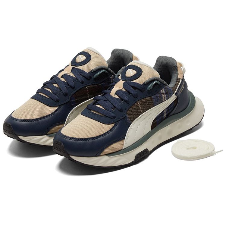 Puma Wild Rider Fabric Layered Leather Plaid Sports Low-Top Lifestyle Shoes Unisex Sneakers Blue 384186-01
