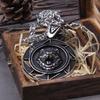 Stainless Steel Wolf Head Norse Viking Pendant Necklace for Men Never Fade with Wooden Box Christmas Gift