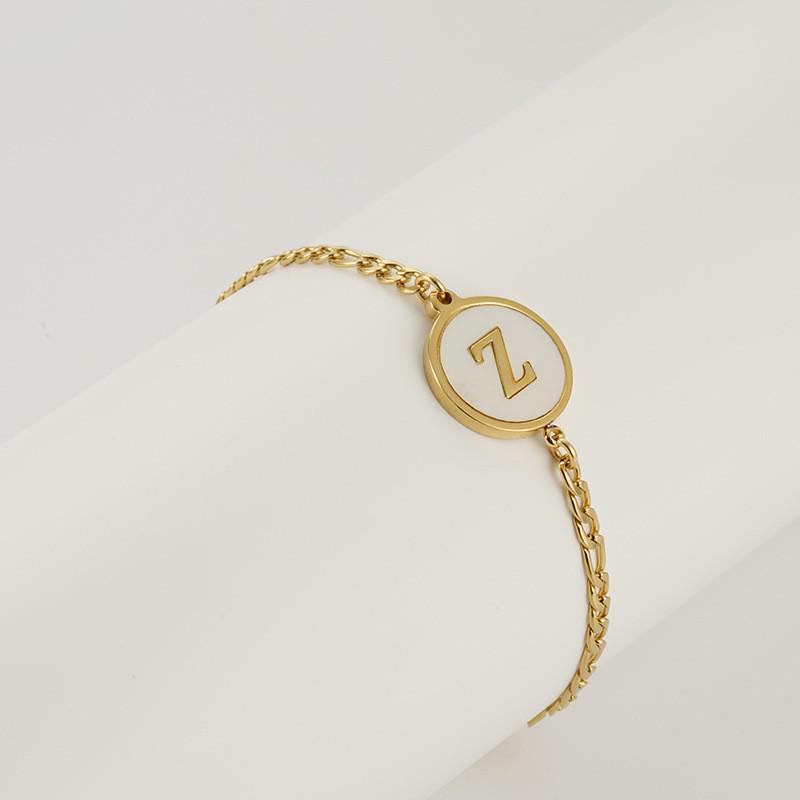 Pulsera Redonda de Acero Inoxidable 18K Europea con Letra para Mujer - Joyería de Mano Moderna y Elegante