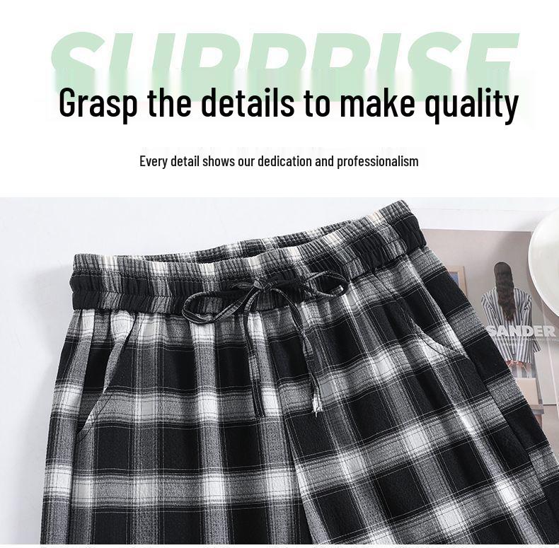 Damen Übergröße Karierte Eisseide Weitbeinige Hose - Schlankmachend, Leicht, Sommer 2025 Freizeit-Hose