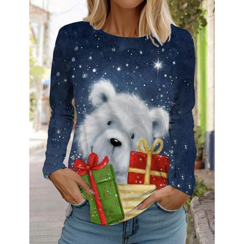 Christmas Animal Women's Long Sleeve 3D Pattern T Shirt  New Autumn Fashion Santa Claus Women's Top Harajuku  Pullover Clothing