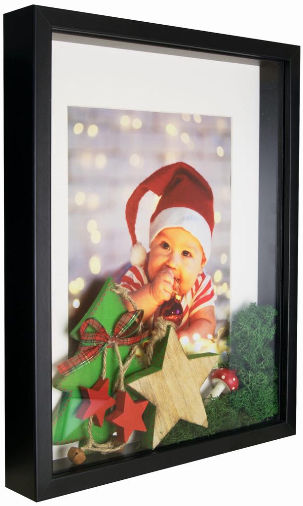 Ramka 3D Box   Głęboka Na Zdjęcie Pamiątki Bukiety 28X35Cm ( 20X25 ) Czarna Z Passe-Partout