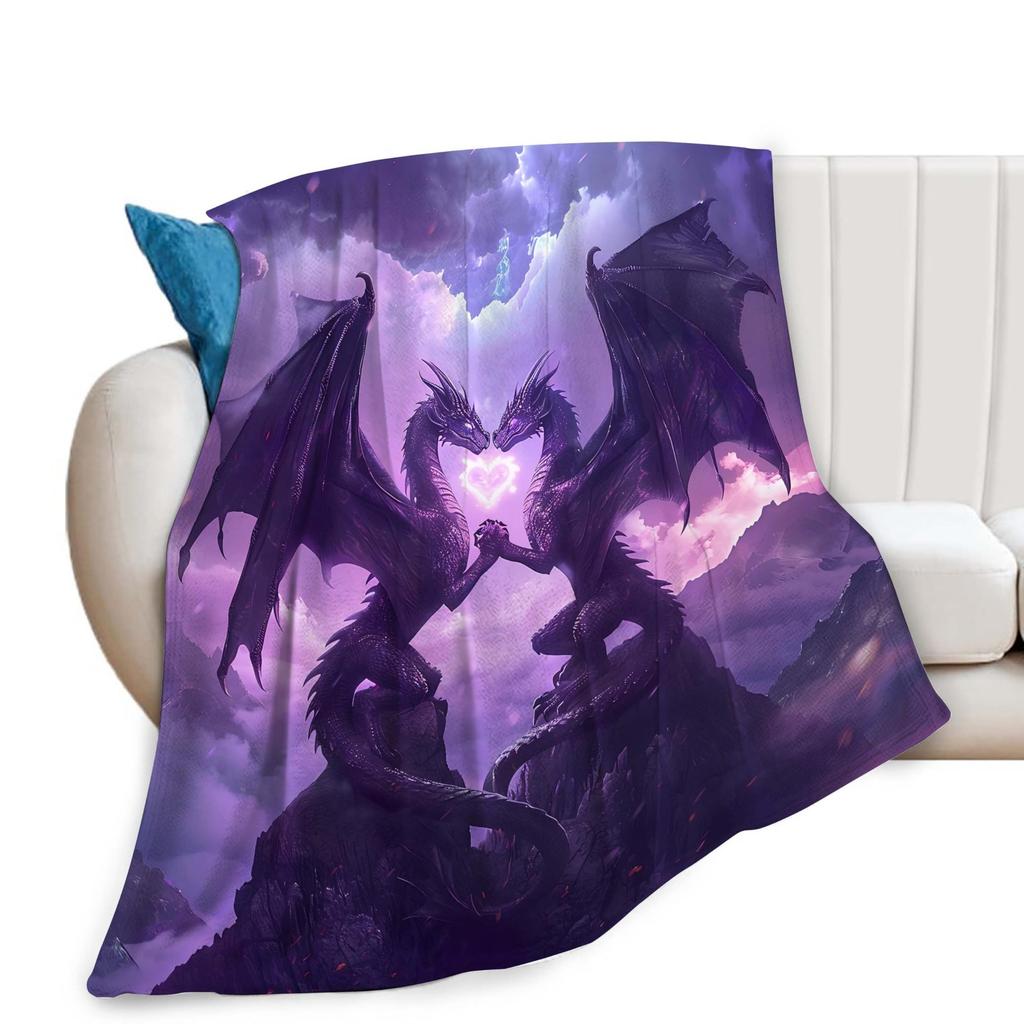 Purple Dragon Pattern Blanket Warm Flannel Blanket For Travel Camping Outdoor Picnic Blanket