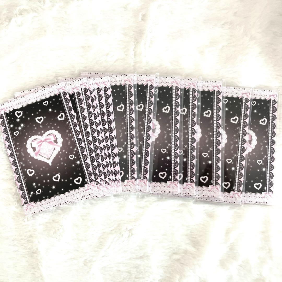 

[USED] Trading Card Mats, Korean Artist, Ribbon, Heart, Black, Pink, 80 Sheets