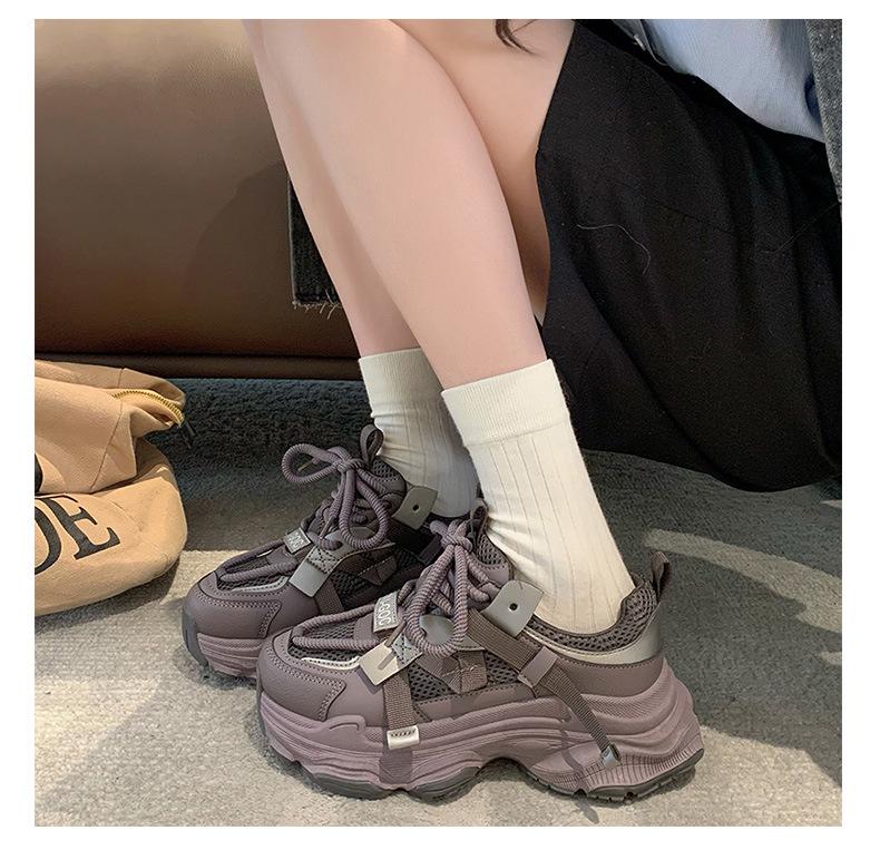 Damen Mesh Plateau Sneaker mit dicker Sohle - Herbst 2025 Vielseitiger Stil, kleine Größe, höhenverstärkende Freizeitschuhe.