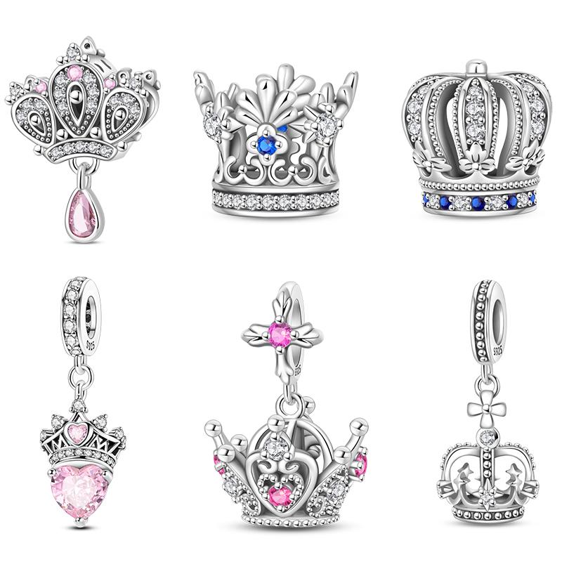 Sparkling Copper Charms Princess Crown Pendant Fit Original Bracelets Diy Women Necklace Jewelry Birthday Gifts