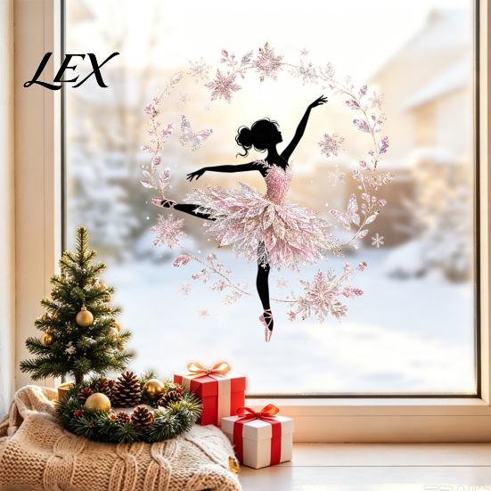 Removable Vinyl Wall Decor Christmas Ballet Girl Static Window Clings, Xmas Glass Decals, Winter Non Adhesive Residue Film Ballerina Elf Stickers for