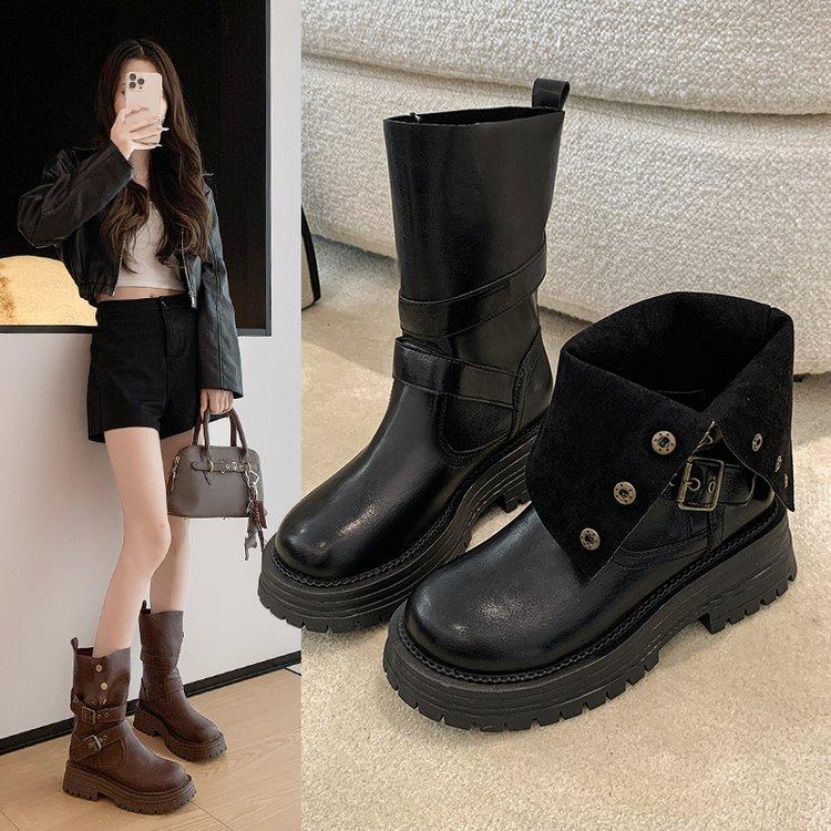 British Martin Boots Women's 2025 New Autumn Retro Women's Shoes Maillard Brown Boots Platform Black Short Boots