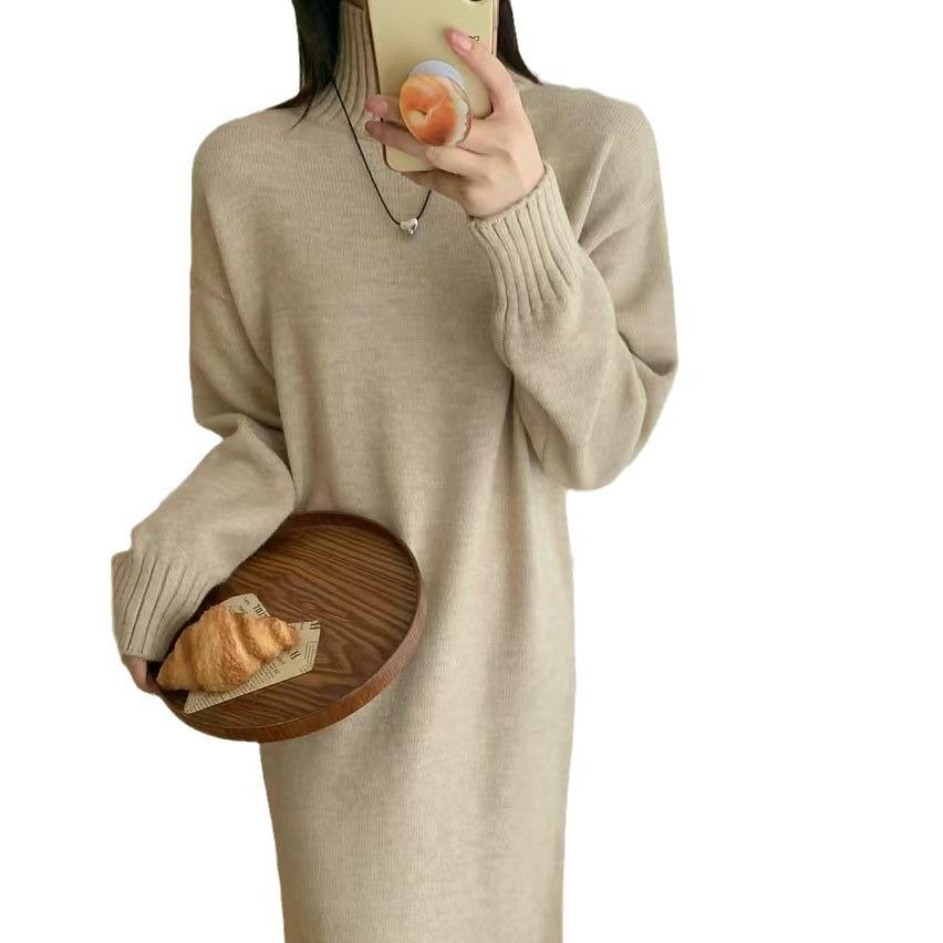 Long Sweater Skirt Autumn and Winter New Lazy Wind Pullover Thickened Large Size Base Loose Knitted Dress Women