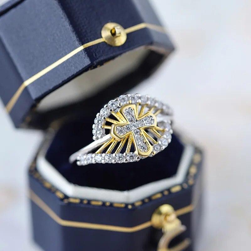 Originalité 18K or irrégulier ajouré croix Couple bague pour femmes en argent Sterling fiançailles cadeau de mariée bijoux en argent Sterling anneaux pour femmes