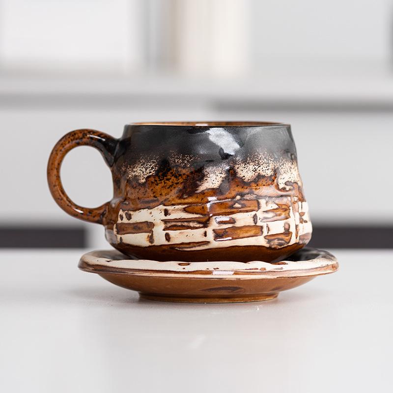 

Замена печи Старая кофейная чашка и блюдце Набор ретро керамическая чашка Послеобеденный чай капучино латте кофейная чашка 201-300ml