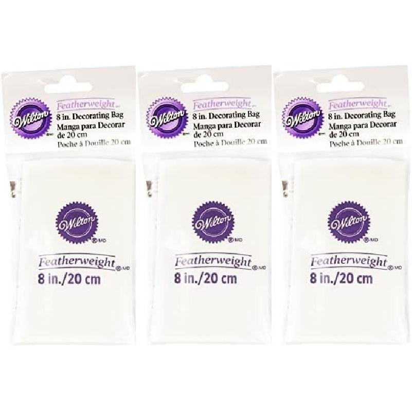 Wilton 8 inch Featherweight Decorating Bag (3-Pack) - Round Opening - Paper Material - White Color - Piping Bag - Piping Tip