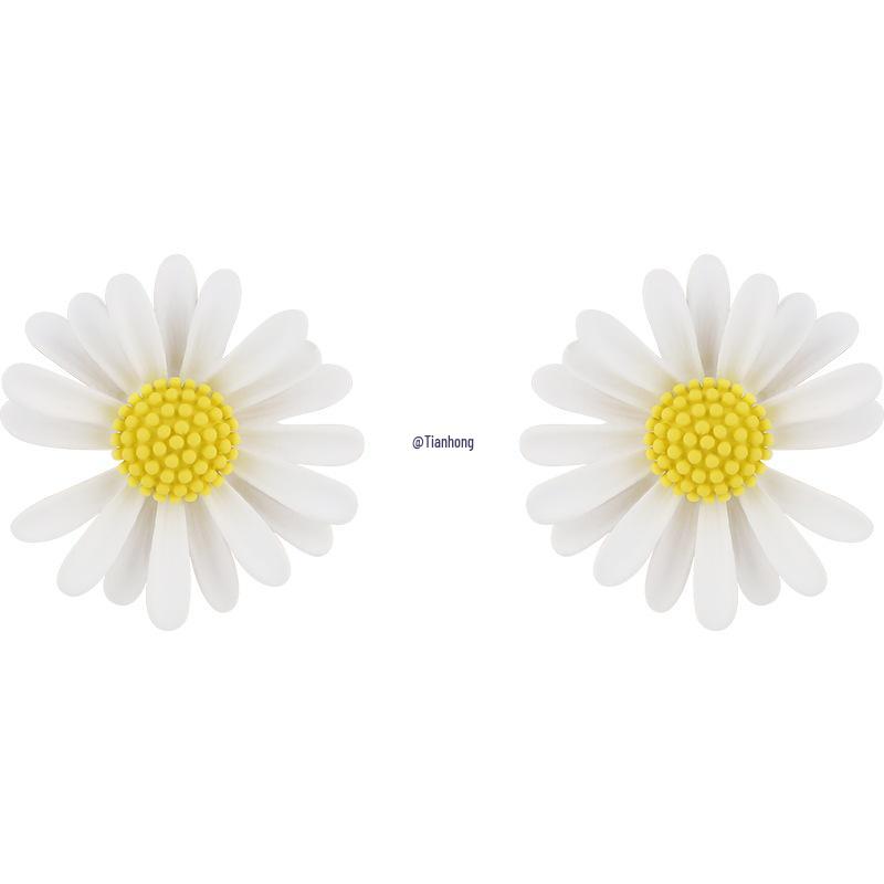 Daisy Sunflower Stud Earrings - Summer Chrysanthemum White Flowers, Perfect Vacation Style