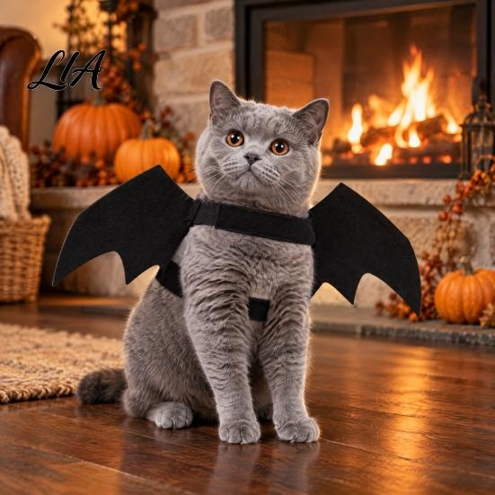 Small Dog Cat Costume Halloween Pet Bat Wings Costume, Felt Black Harness for Dogs Cosplay Accessories Cats, Funny Party Dress Up Apparel Parties