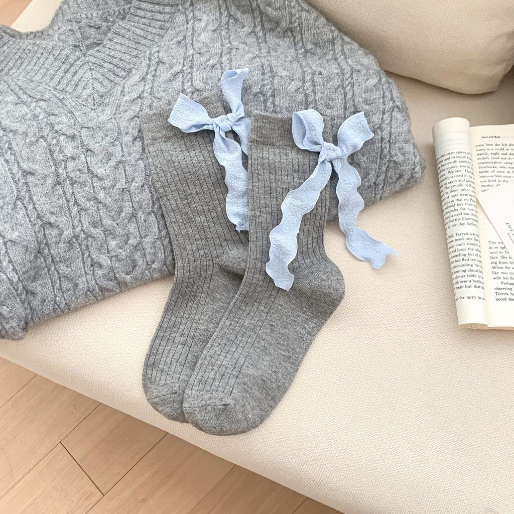 Ladies Autumn Winter Thickened Warm Cute Bow Cartoon Dog Wool Drum Pile Socks