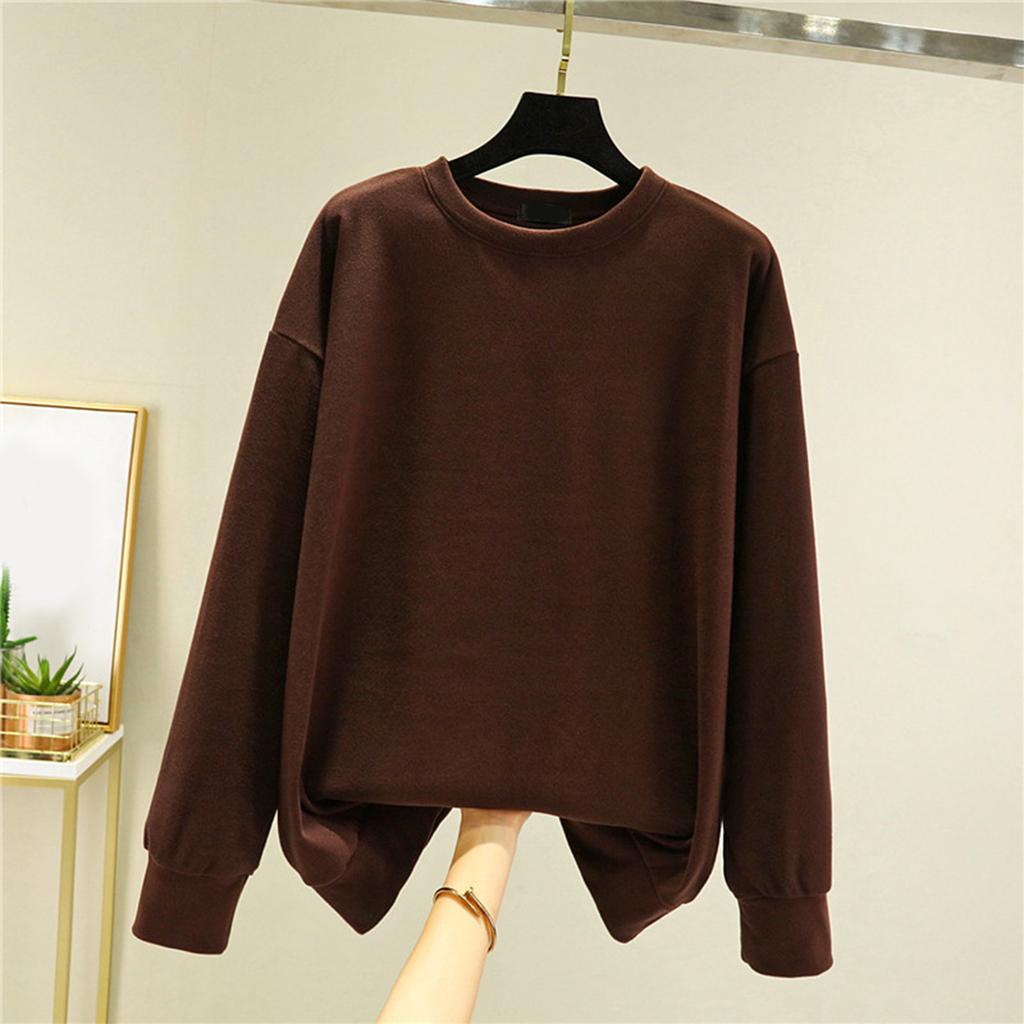 Ladies' Loose Comfortable Casual Fashionable And Warm Underwear With Seamless Round Neck And Thick Velvet Top