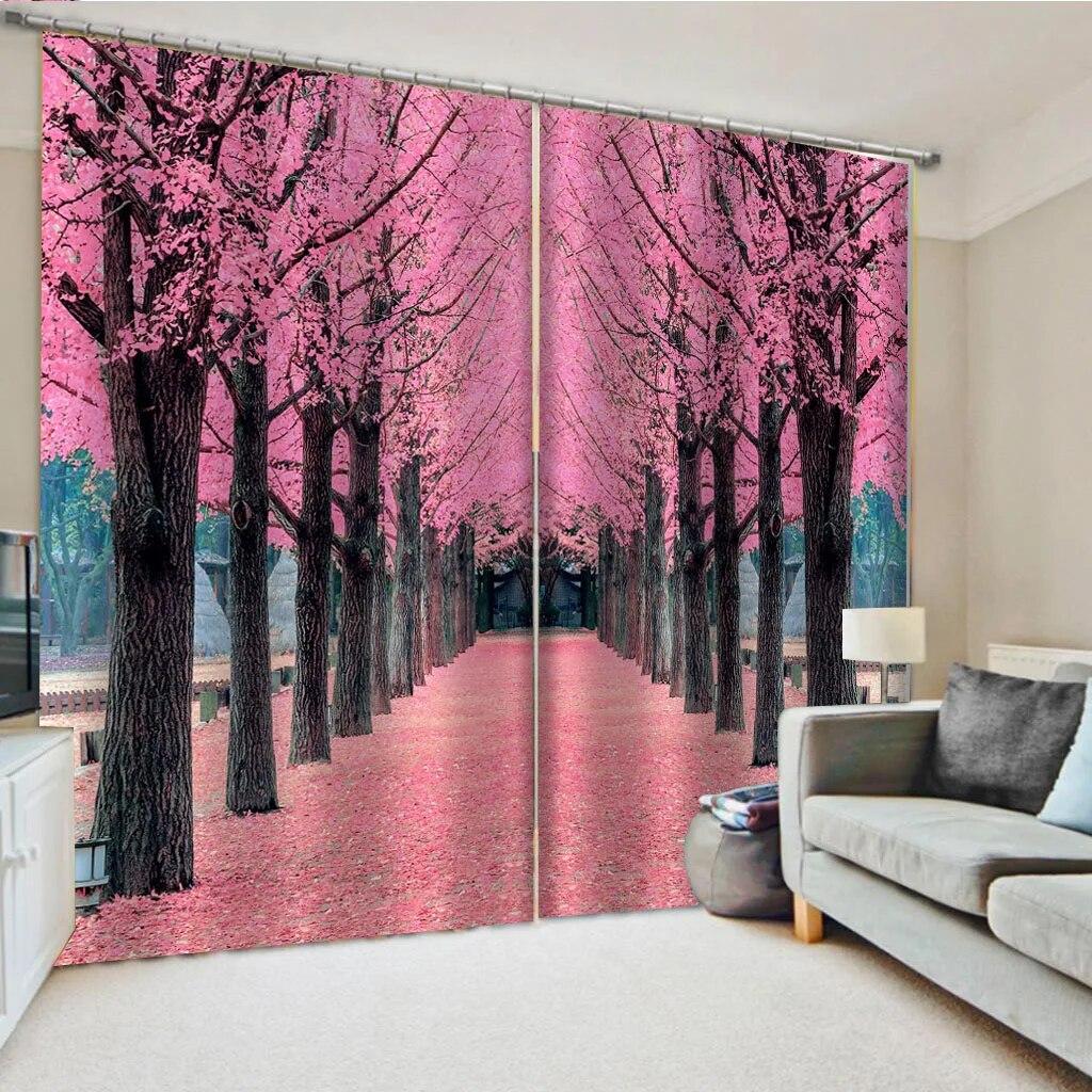 Scenic Flower Tree Living Room Curtains Natural Forest Curtain For Bedroom 3D Print Window Treatment Drapes 2pcs