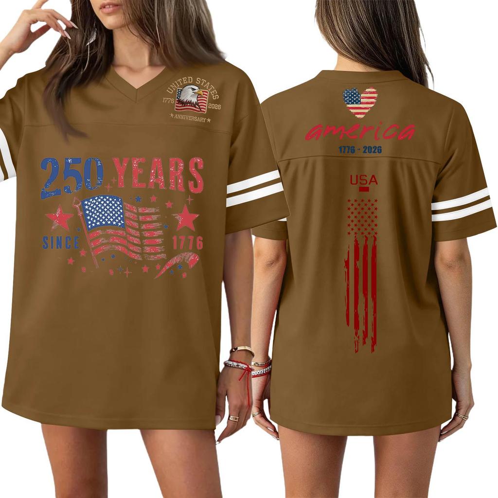 Damen Casual Mode V-Ausschnitt Sport Unabhängigkeitstag Druck Kurzarm Sport T-Shirt Top