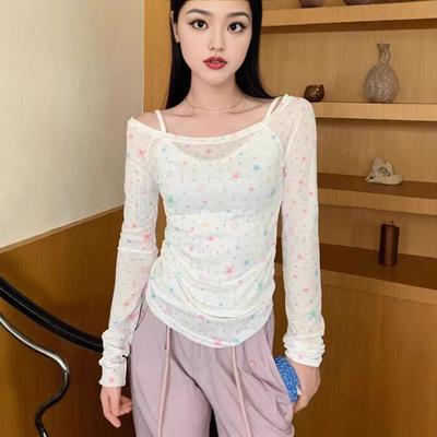 One-Shoulder Slim Fit Spring Blouse for Women - Trendy Casual Long Sleeve Top