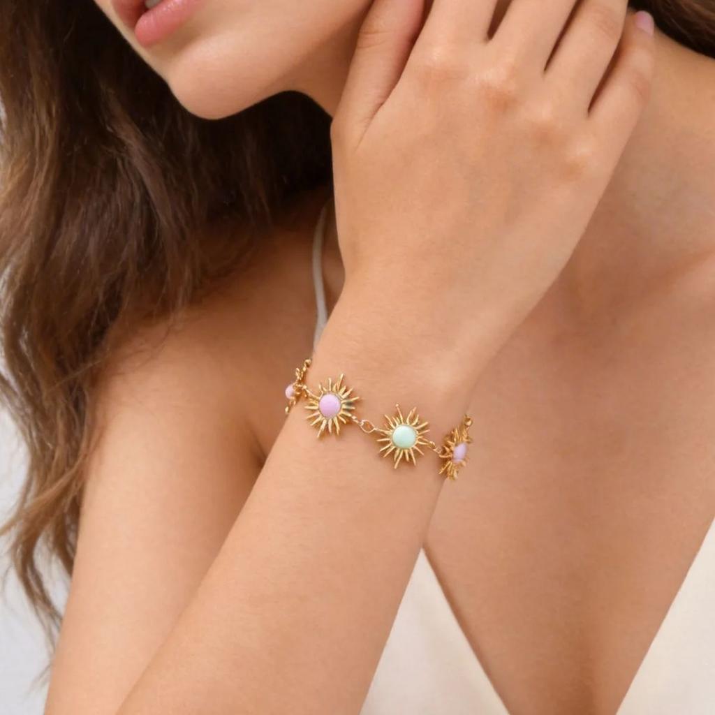 Distinctive Bohemia Stainless Steel Colorful Sun Charm Bracelets Waterproof Gold Plated Fashion Summer Jewelry for Women