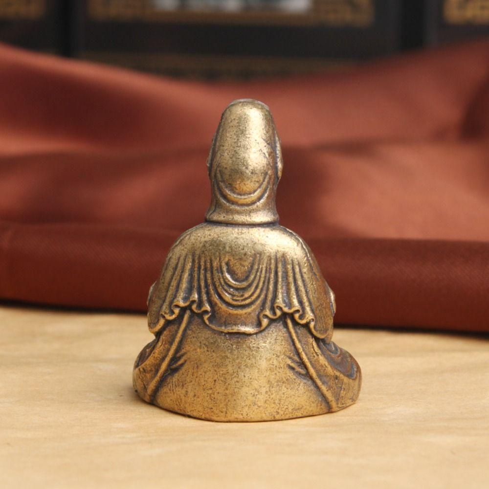 Mini Guanyin Buddha Statue Meditate Brass Buddha Ornament GuanYin Bodhisattva Ornament  Toy Gift