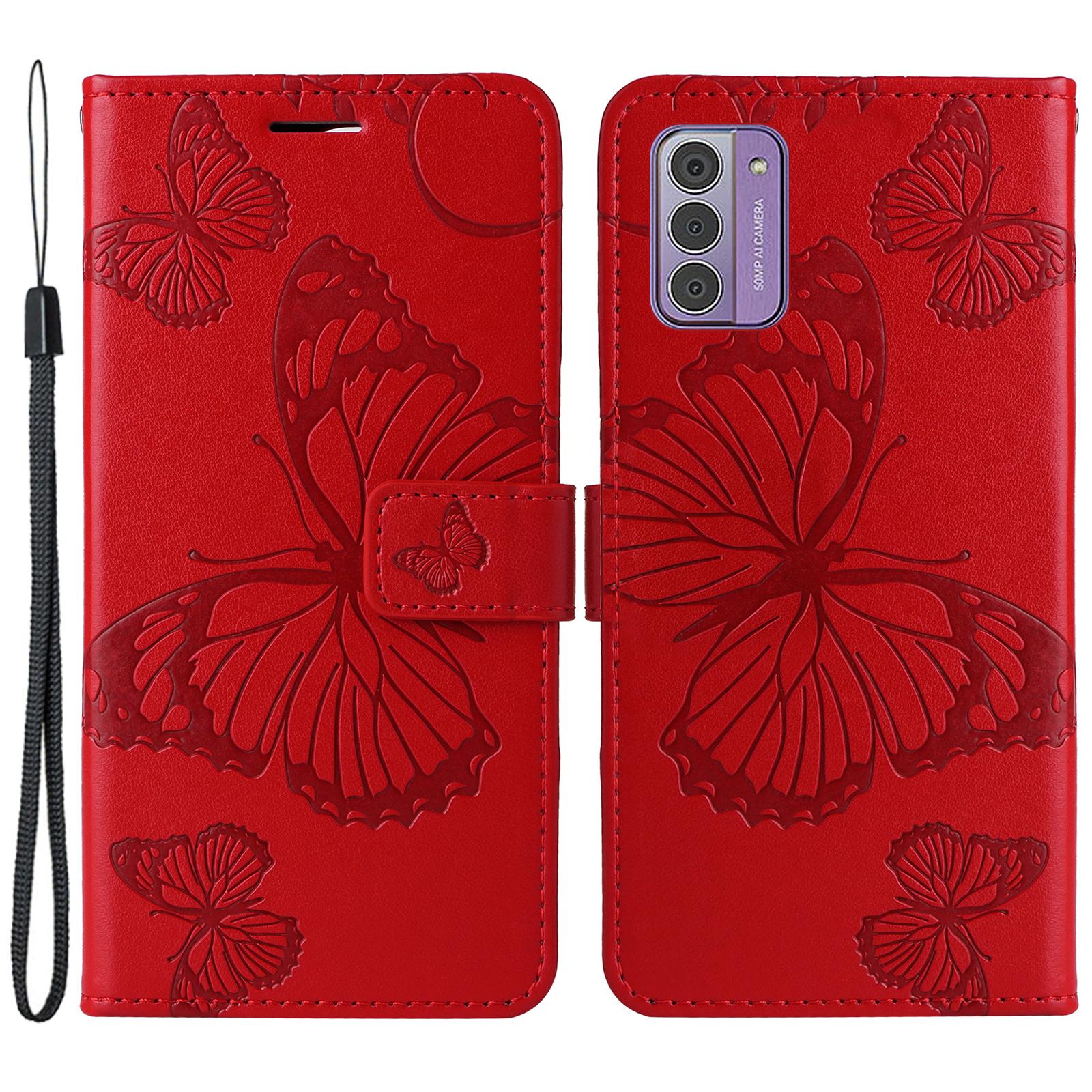 

For Nokia G42 Wallet Case Floral Butterfly Imprinted Leather Phone Cover Stand Red