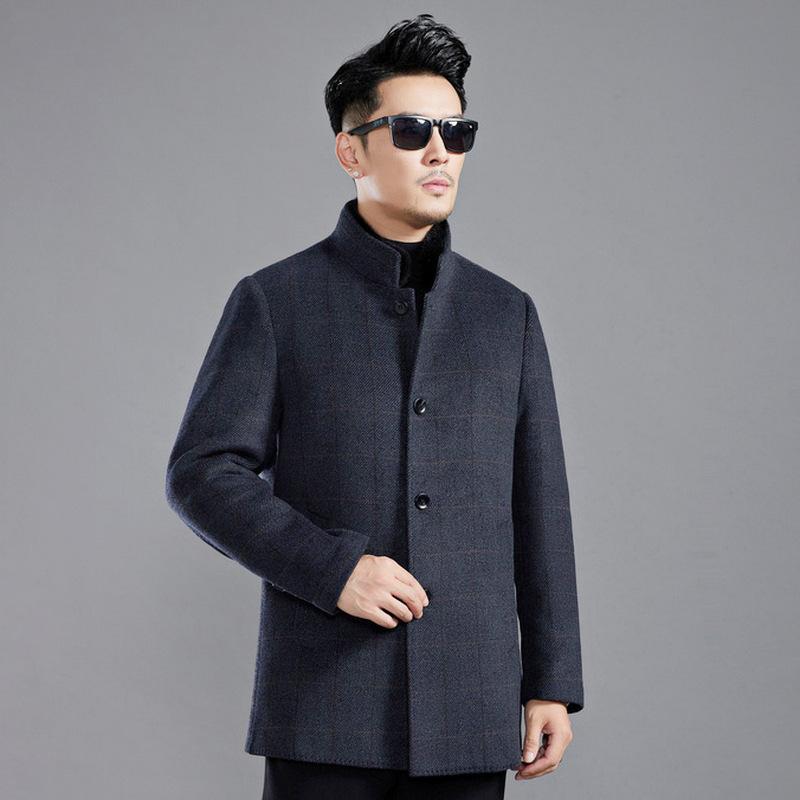 

Новое зимнее двухстороннее кашемировое пальто для мужчин со съемной подкладкой, воротником-стойкой, утолщенное шерстяное пальто высшего качества 195