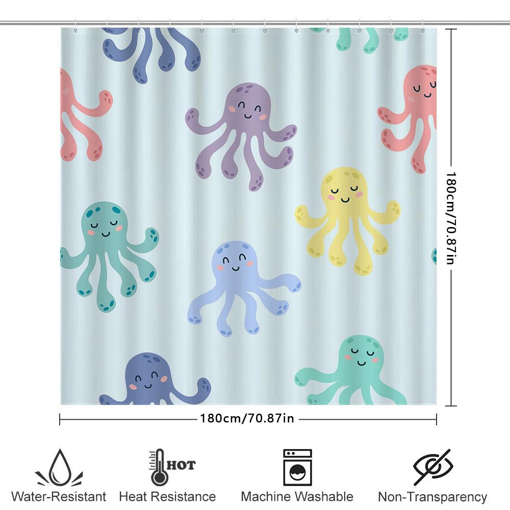 Cute Octopus Shower Curtain Happy Ocean Life Decor For Bathroom Soft Fabric With Hook Ring Set In Pastel Colors (Purple, Pink, B