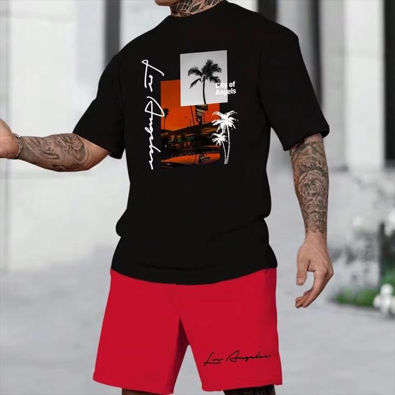 3D Printed Men's Short Sleeved Fashionable T-shirt Dopamine Beach Casual Shorts Set Soft and Comfortable