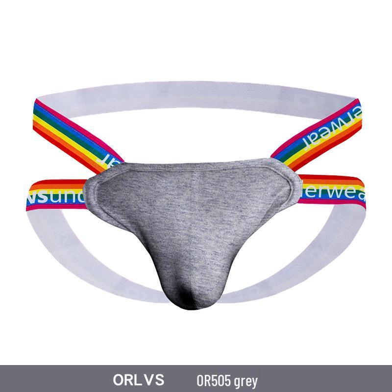 Rainbow Men's Double Thong: Seductive Erotic Pouch & Buttocks Revealing T-Pants OR505