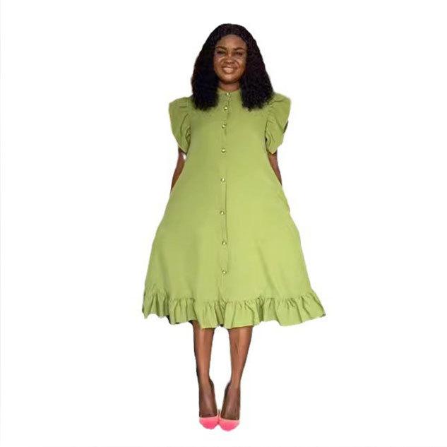 

Summer new hot-selling European and American, solid color sleeveless fungus lace flying sleeve dress 3XL лайм-зеленого кольору