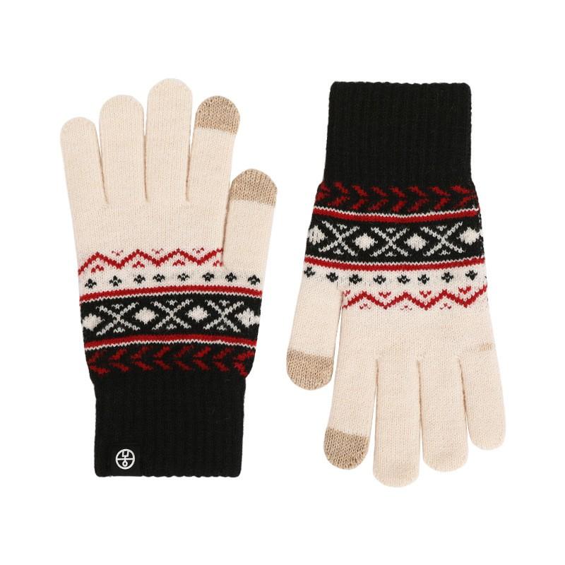 Warm Knitted Jacquard Gloves Men Women Winter Thick Fleece-Lined Touchscreen Outdoor Windproof Riding