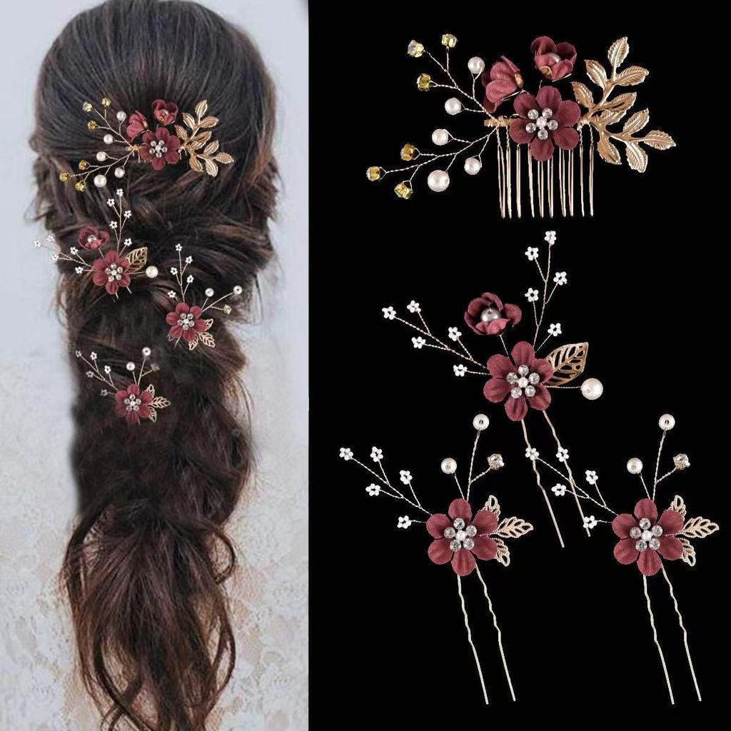 Gold Bridal Headwear: Handmade Pearl Hair Accessories Set