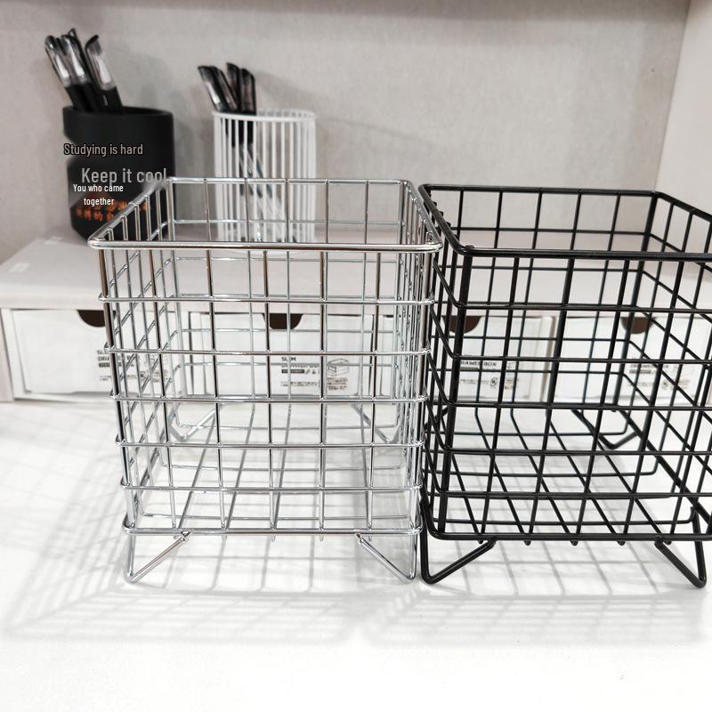 Large Capacity Wrought Iron Desktop Storage Basket for Dormitory and Cosmetics