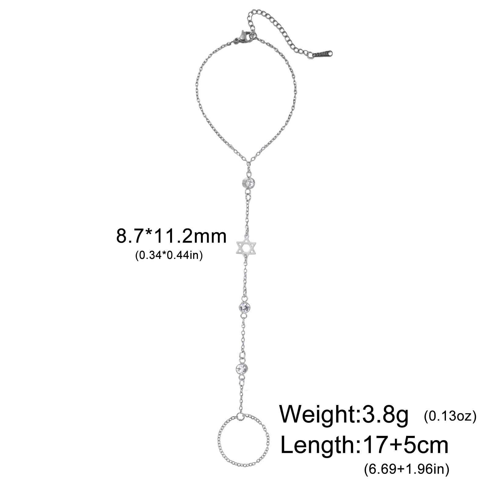 

Star of David Charms Bracelet for Women Girls CZ Stainless Steel Bracelet with Chain Finger Ring Judaism Jewelry Amulet Gift
