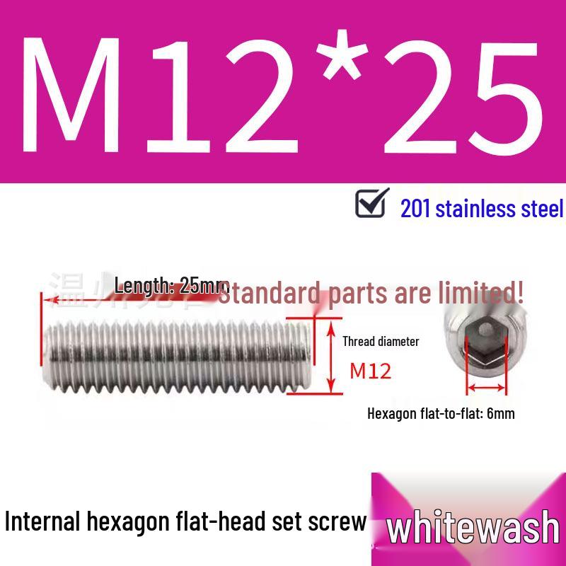 201 Stainless Steel Headless Set Screw - Flat End Socket Screw