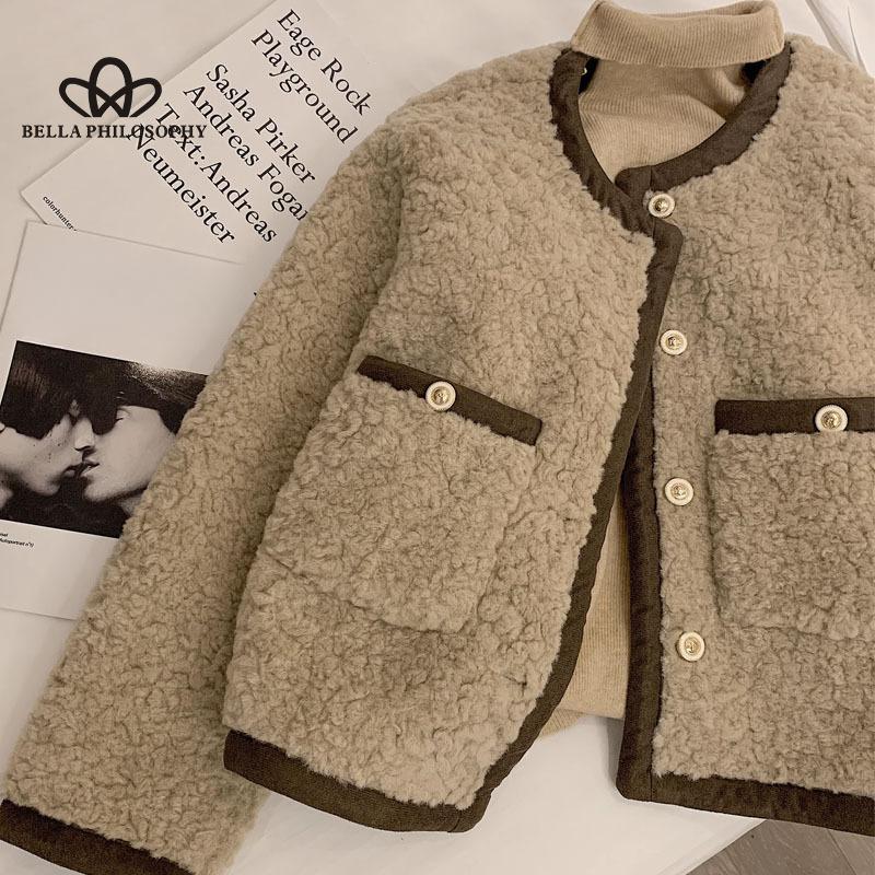 Abrigo de lana de cordero sintética marrón claro para mujer invierno nuevo estilo coreano de piel corta una parte superior de lana de cordero abrigo de invierno cálido informal a la moda