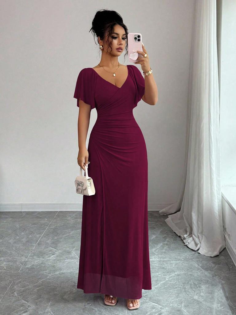 2026 Cross-border Europe, America, Amazon's New V-neck Cross-waist Fishtail Skirt, Flying Sleeve Pleated Temperament Hip Skirt