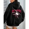 Felpa con cappuccio larga da donna Ragnatela Stampa Grafica Lettere Schiena Morbida Calda Quotidiana Street Casual Felpa con cappuccio