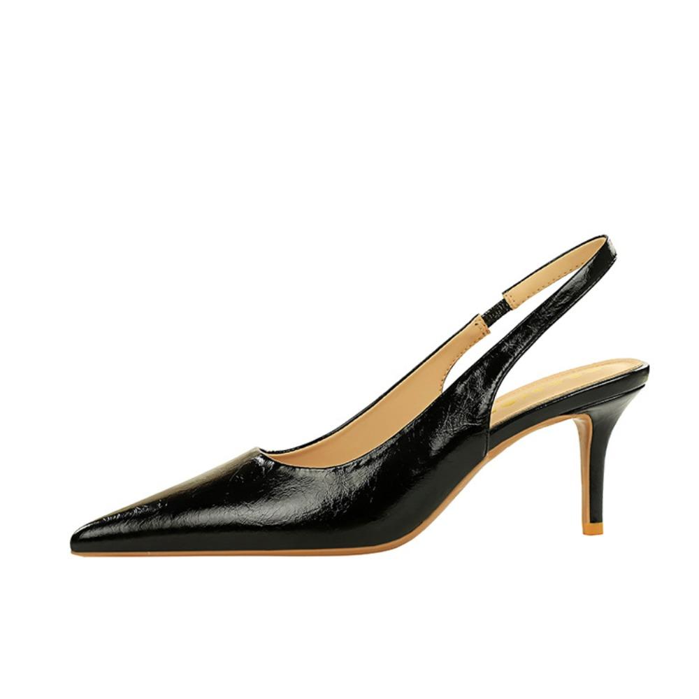 Women Korean Vintage Grain Slingback Pumps, Pointed Shallow Thin Stiletto Heels For Banquet Evening Party DS-A108