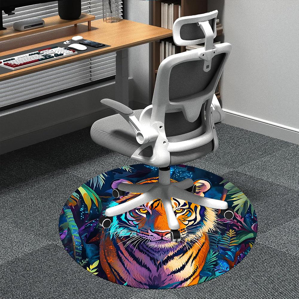 1PC Tiger Jungle Office Round Area Rug, Mat Suitable ForOffice, Under Office Chairs Bedroom Living Room Home Decor, Room Deco