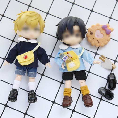 HIGHAWK Shoes for 11cm Body, OB11 Size, Obitsu 11 Obitsu Doll, Leather Shoes, Japanese Style (Black)